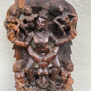 Intricate Brown Wooden Erotic Sculpture